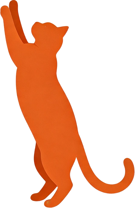 En orange katt som ställer sig upp och sträcker sig över de andra